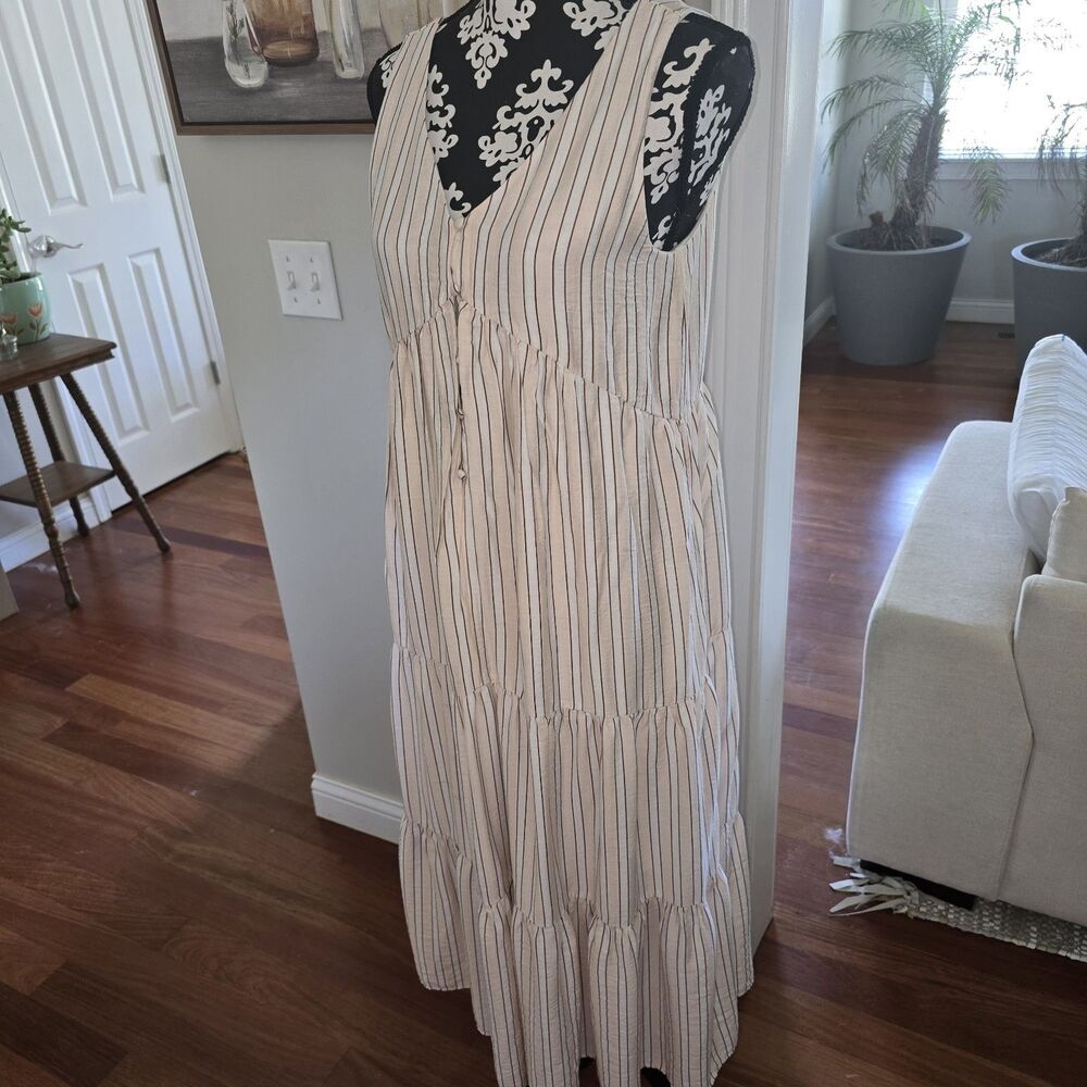Doe & Rae S White Stripe Maxi Lace Dress Coquette Coastal Cottagecore Vacay Wear